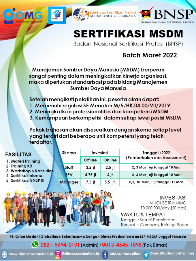 WA.0821-5694-0101 | Sertifikasi Manajemen Sumber Daya Manusia (MSDM) BNSP RI Batch Maret 2022