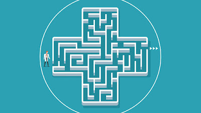 Prior Authorization maze with physician in it.