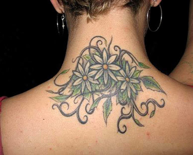 cross tattoos on back of neck. Beautiful flower tattoos