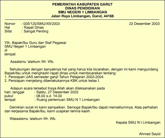 Contoh Surat Pengumuman Resmi