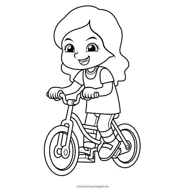 👧Niña en BICICLETA para colorear y pintar🚲