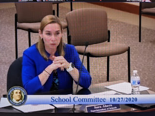 Superintendent Sara Ahern answers a question during the School Committee meeting