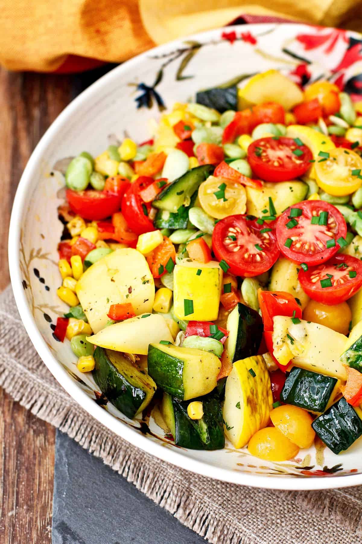 Summer squash succotash in a bowl.