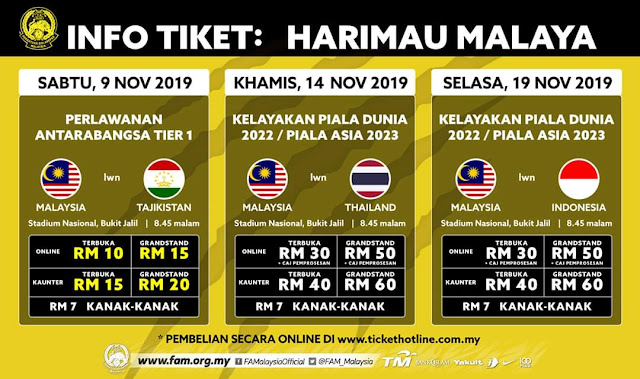 Harga Tiket Malaysia vs Tajikistan Friendly Match 9.11.2019