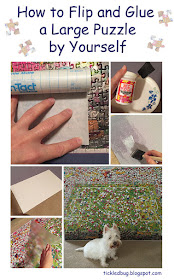 Process pictures of a how to on tickled by the creative bug blog flip and glue a large puzzle by yourself