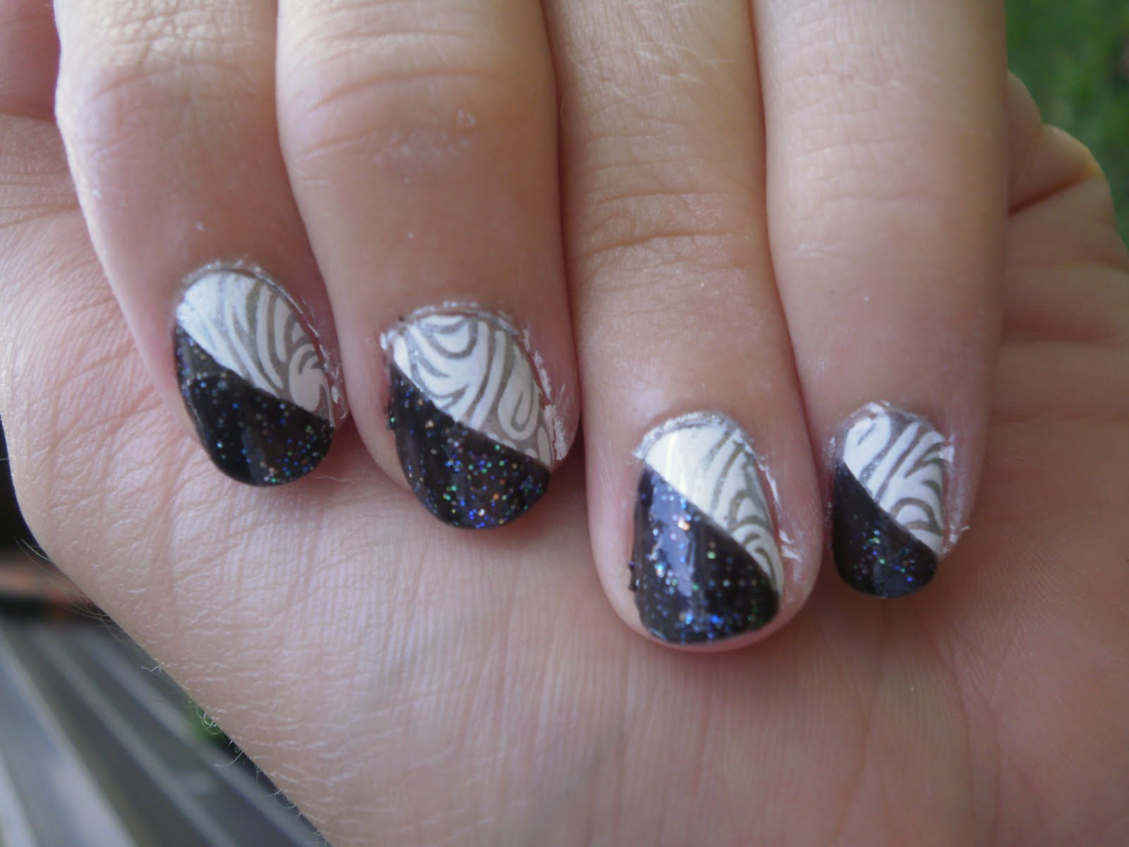 ... white nails with a silver twist thogh black and white nail designs