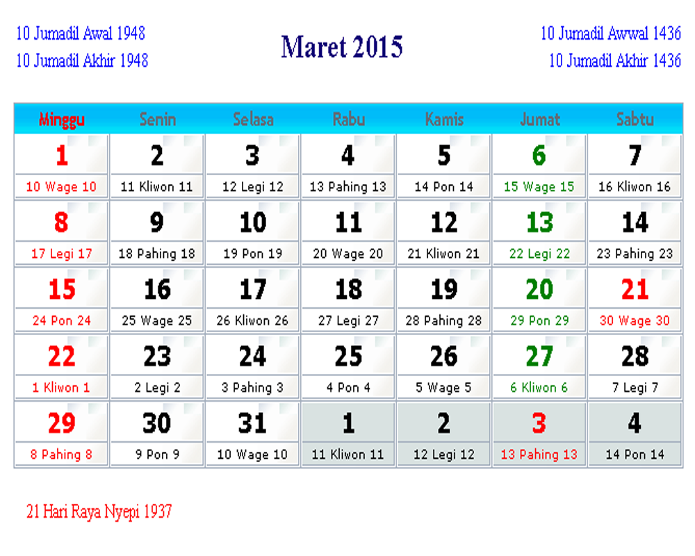  Kalender  Indonesia Maret  2021 Kalender  Indonesia 2021