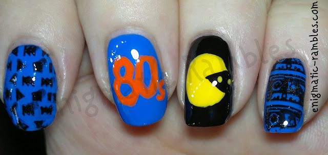 1980-80s-nails-nail-art-pacman-rubix-cube-tape-audio-stamping-stamped-cheeky-CH51