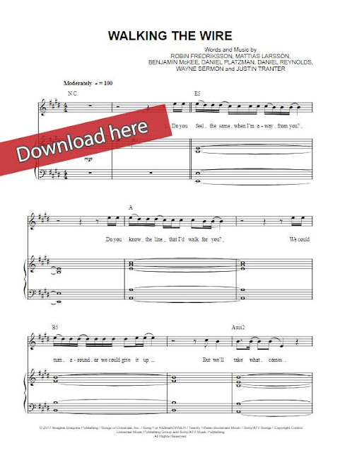 imagine dragons, walking the wire, sheet music, piano notes, chords, download, keyboard, klavier noten, composition, transpose, how to play