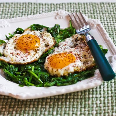 Eggs Fried in Olive Oil with Wilted Greens and Sumac