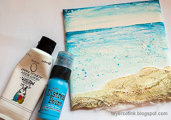 Layers of ink - Seaside Mixed Media Canvas Tutorial by Anna-Karin Evaldsson. Paint the sea with acrylic paint.