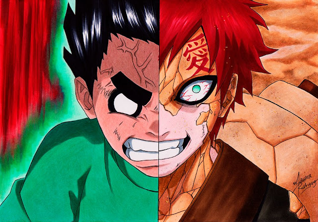 Mayara Rodrigues desenhando Rock Lee vs Gaara