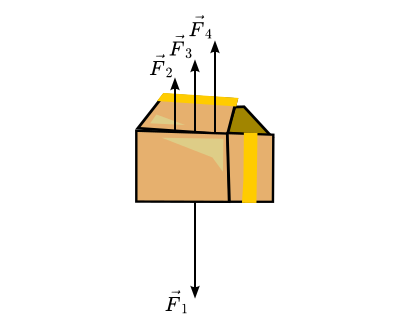 Caixa de papelão sob ação de quatro forças