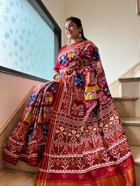 Multi colour double ikat patan patola saree