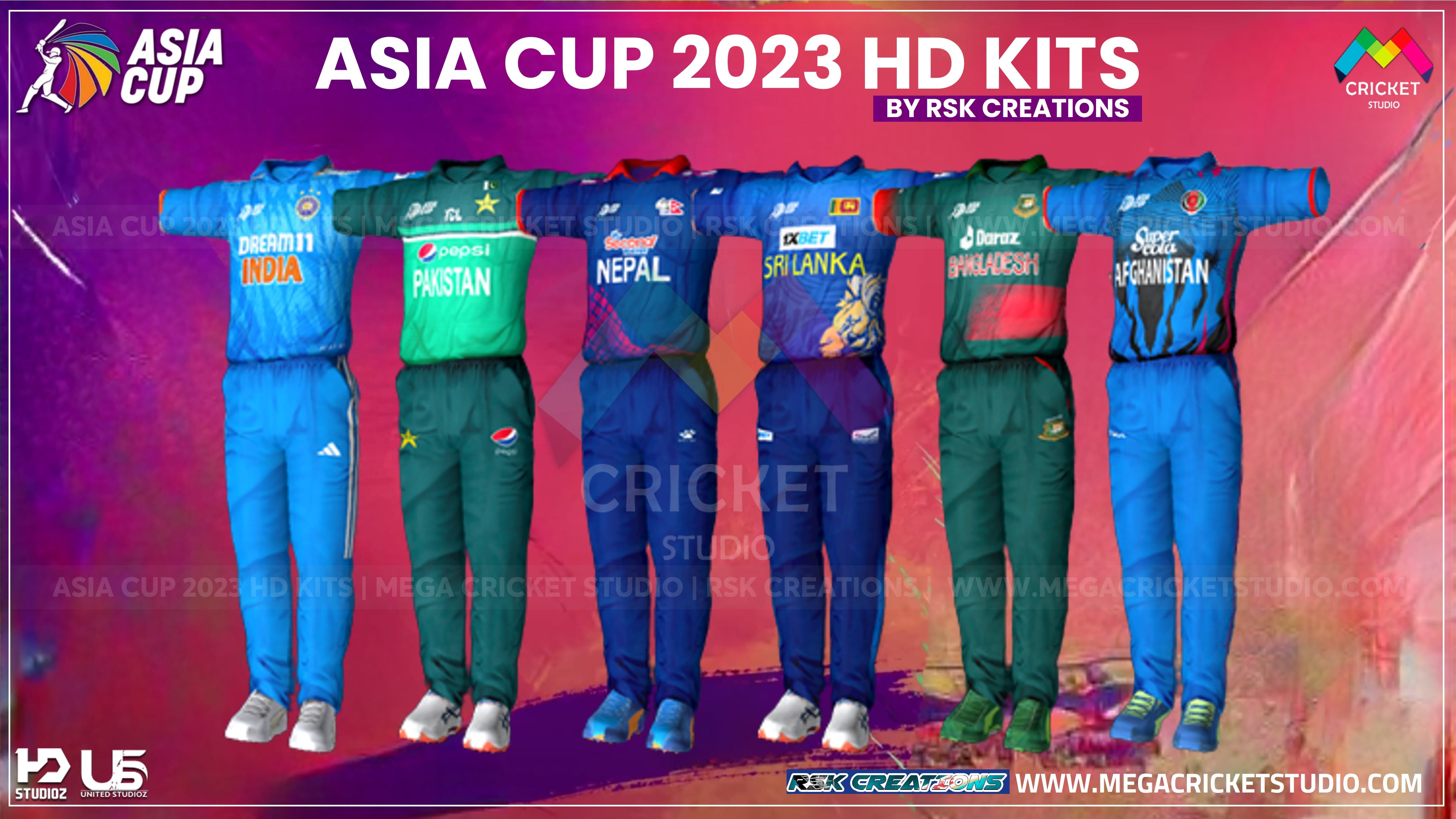 Asia Cup 2023 HD Kits for EA Cricket 07