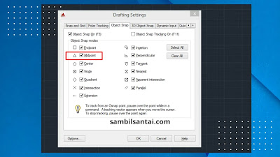 cara menampilkan titik tengah di autocad