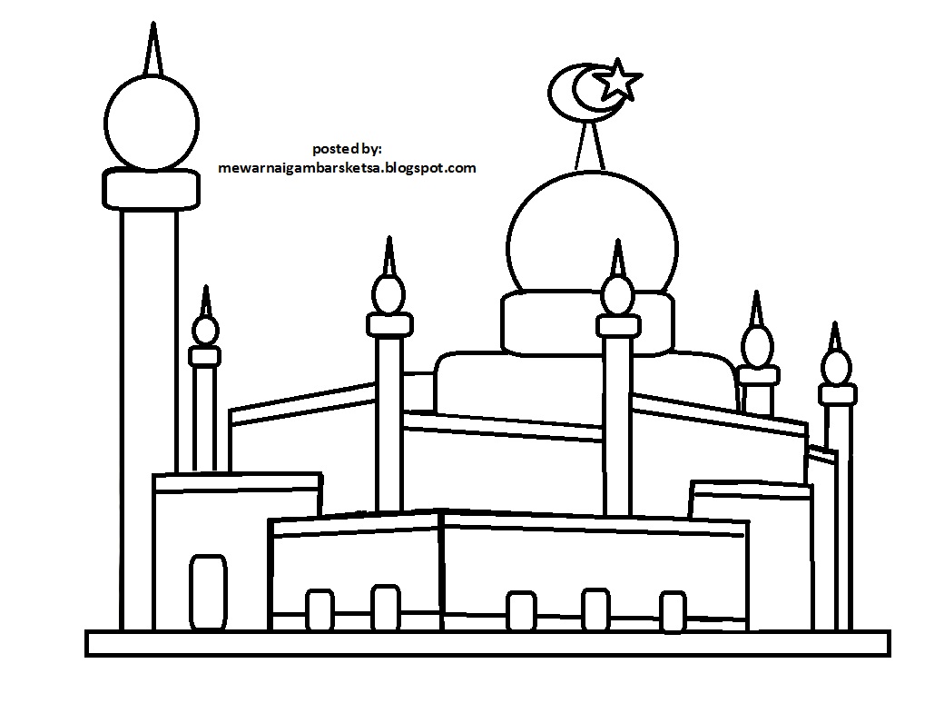 Sketsa mewarnai gambar masjid - Dunia Putra Putri