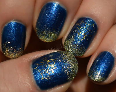 dark blue gold nails, nye manicure