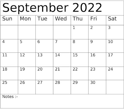 September 2022 Calendar With Holidays