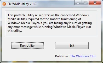 Download besplatni programi Fix WMP Utility - ispravite Windows Media Player