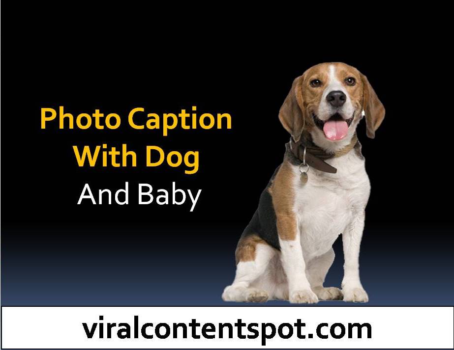 Photo caption with dog and baby