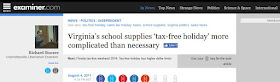 tax-free holiday Examiner.com taxes Virginia politics