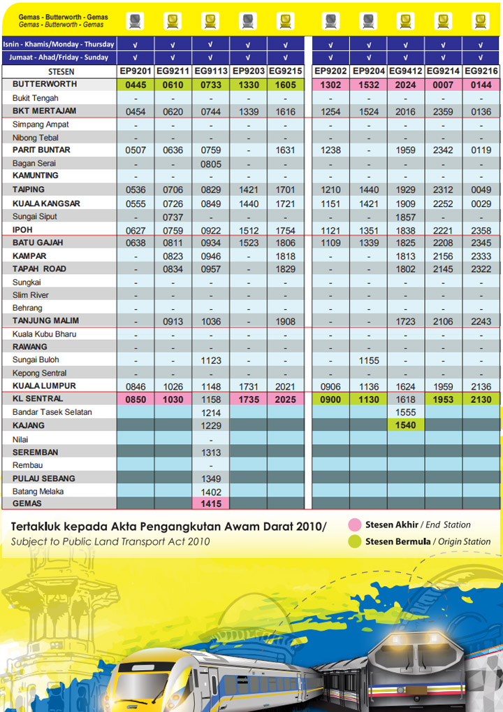 Jadual Perjalanan Terkini KTM ETS