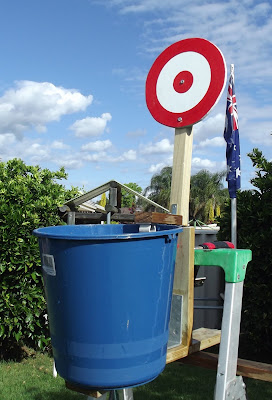 DIY backyard play project ideas playground children kids fun build construct safe Dunk Bucket