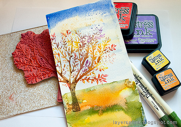 Layers of ink - Autumn Tree with Dimensional Flowers Tutorial by Anna-Karin Evaldsson with SSS Brushed Branches stamp