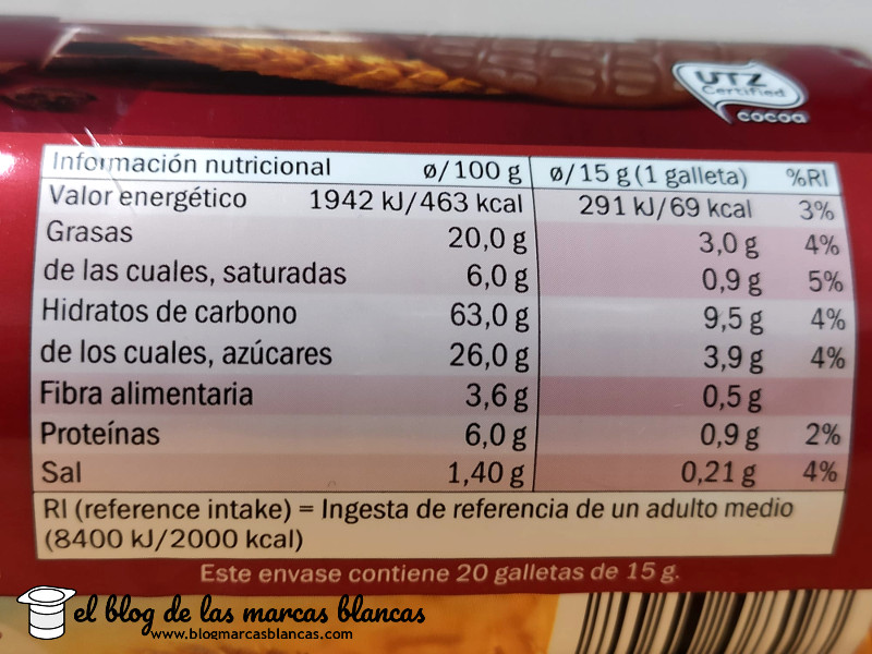 Información nutricional de las Galletas digestive con chocolate SONDEY (Lidl) - El Blog de las Marcas Blancas