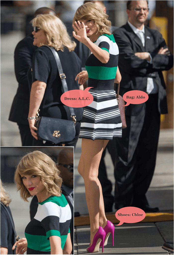 Celeb Fashion Style Taylor Swift テイラー スウィフト 目に引くカラフルボーダーワンピース