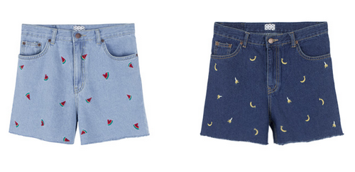  Fruit Embroidered Detail Cutoff Shorts