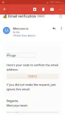 Mercuryo.io step-by-step account sign-up verification code