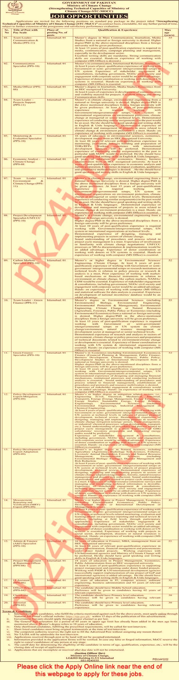 JOBS IN Ministry Of Climate Jobs 2023 – Government Jobs 2023