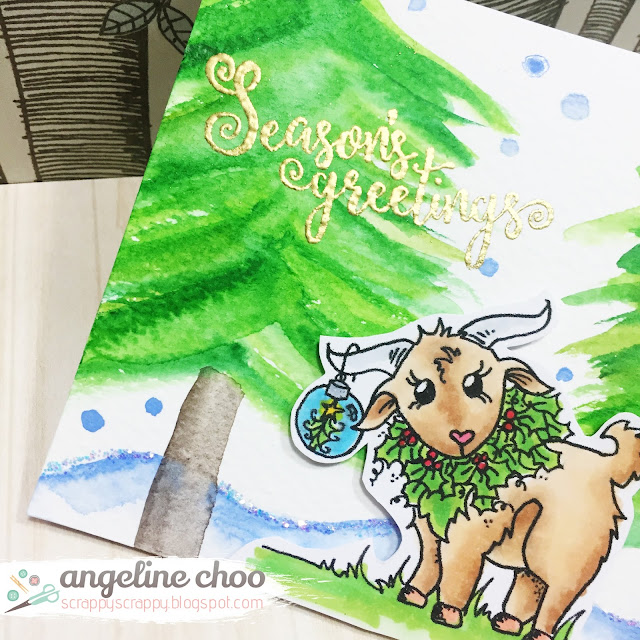 ScrappyScrappy: Christmas in July with JLO Stamps - Christmas Goat #scrappyscrappy #JLOstamps #stamp #christmas #card #cardmaking #watercolor #gansaitambi #copic #unitystampco 