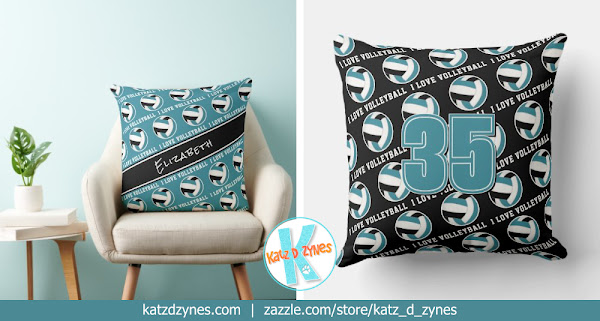 teal black i love volleyball throw pillow