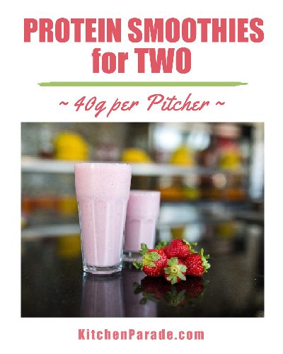 Protein Smoothies for Two ♥ KitchenParade.com. Intentionally fill a blender with 40 grams of protein and about 400 calories.
