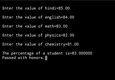 C program to find the percentage and grade of a student | My CS Tutorial