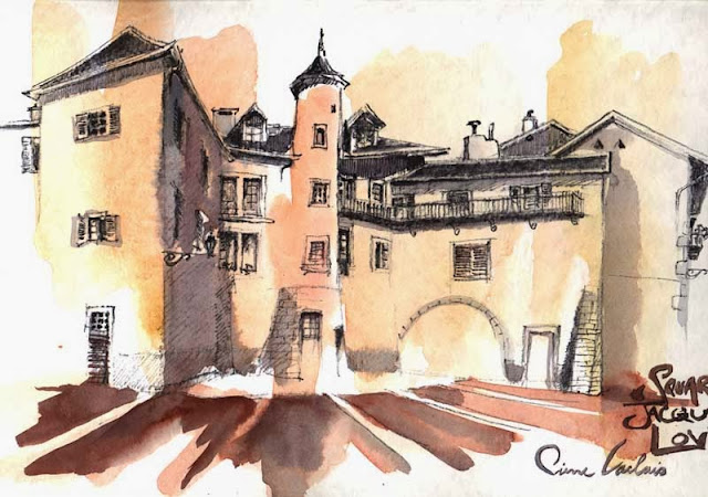 aquarelle du square Jacques Lovie à Chambéry