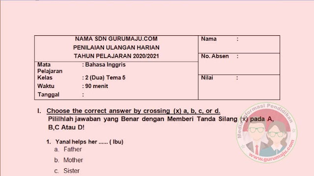 Soal UH / PH Bahasa Inggris Kelas 2 Semester 2