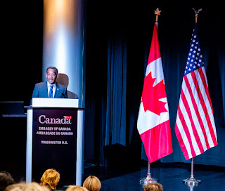 Dr. Jonathan Woodson, USU president, delivers welcoming remarks during the inaugural International Military Women's Health Workshop, co-hosted by USU and the Canadian Armed Forces Health Services on Feb. 1. (Photo by Canadian Armed Forces Capt. Julie-Anne Labonte)