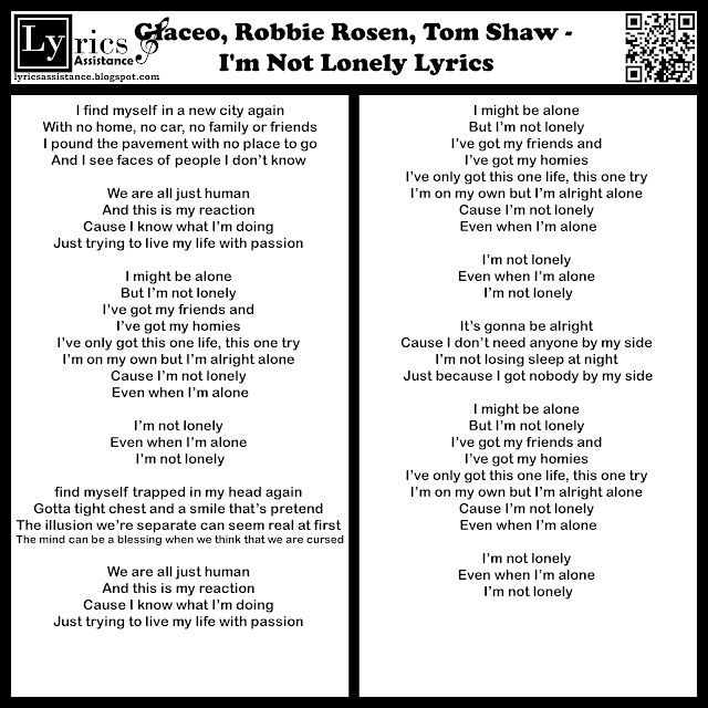 Glaceo, Robbie Rosen, Tom Shaw - I'm Not Lonely Lyrics | lyricsassistance.blogspot.com