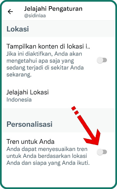 nonaktifkan toggle tren untuk anda