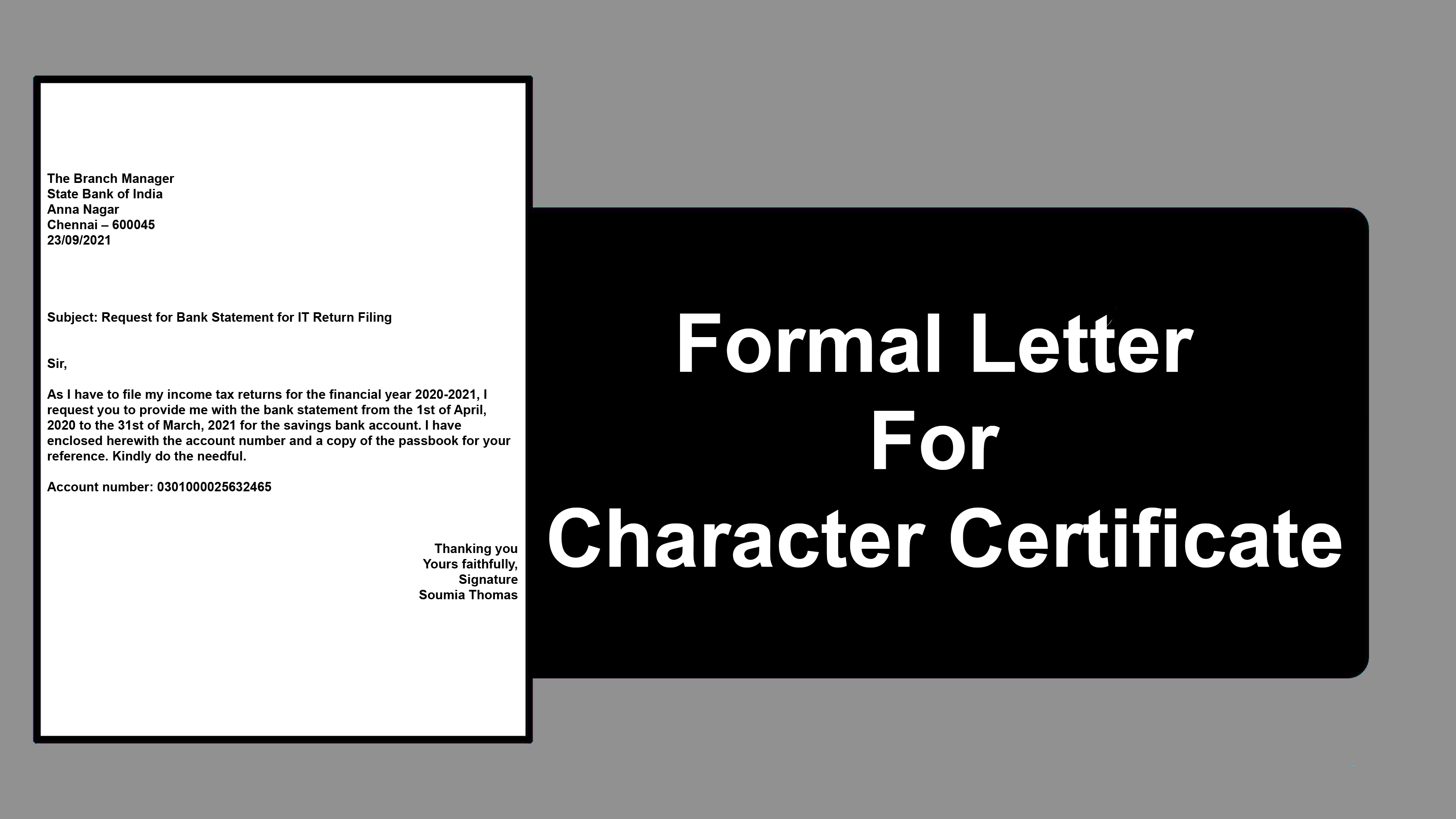 Formal Letter format For Character Certificate