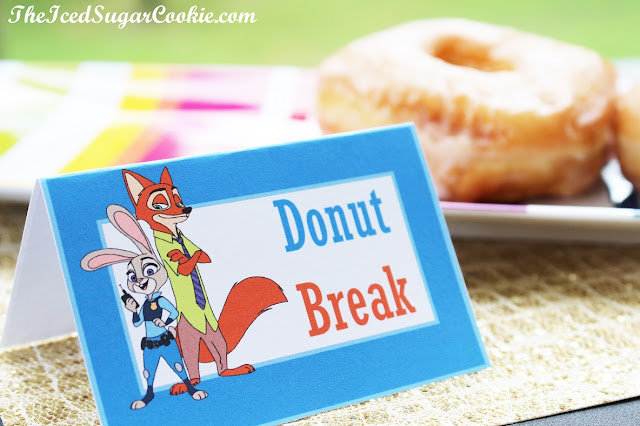 Make Your Own DIY Zootopia Food Label Cards And Hanging Flag Banner by The Iced Sugar Cookie-Mole Mr Big, Nick Fox, Judy Bunny, Flash Sloth, Elephant Jerry