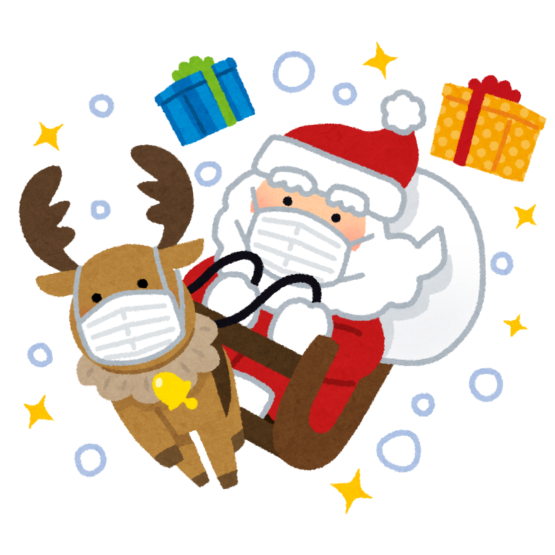 マスクを付けたサンタとトナカイのイラスト クリスマス かわいいフリー素材集 いらすとや