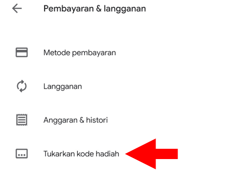 Pilih Tukarkan Kode Hadiah