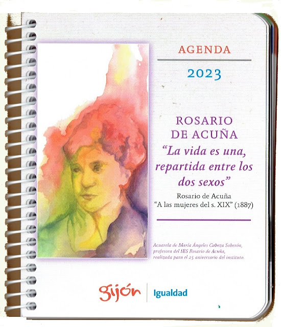 Agenda 2023 dedicada a Rosario de Acuña y editada por la Oficina de Políticas de Igualdad del Ayto. de Gijón