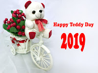 teddy day images, a white cute teddy bear cycling with lot of flowers to enjoying upcoming fate teddy day