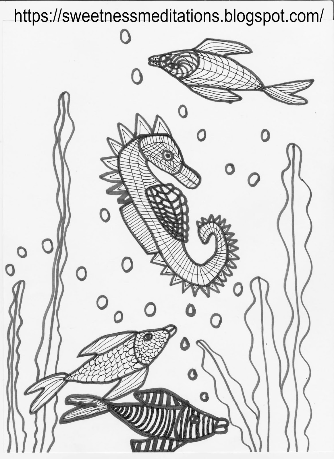 Sweetness Meditations: Free Coloring Pages of Seahorses
